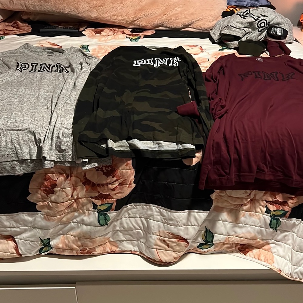 Pink campus long sleeve T-shirts color burgundy, camouflage, green heather, gray